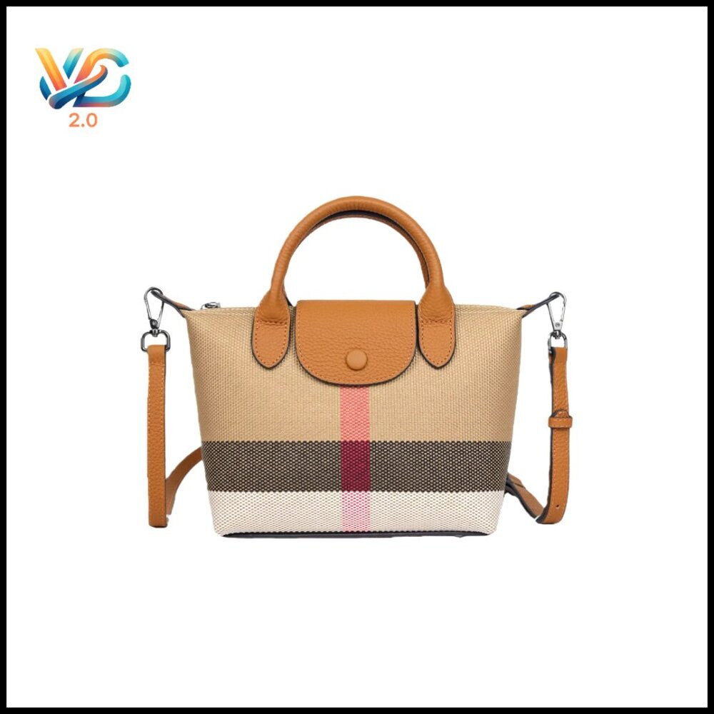 Structured‎ Mini Satchel Purse with Adjustable Strap, Canvas & Leather